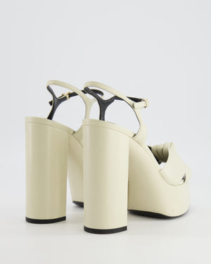 Saint Laurent Bianca 125 Platform Heeled Sandals in Cream Leather with Front Knot Detail Size EU 38 RRP £845