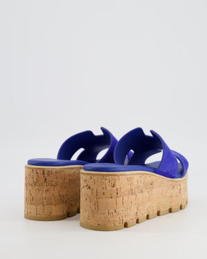 Hermès Electric Blue Cork Eze 30 Platform H Sandals Size EU 37