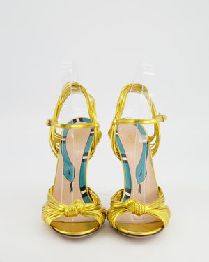 Gucci Gold Metallic Allie Knot Heeled Sandals Size EU 37