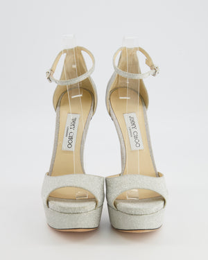 Jimmy Choo Silver Glitter Max 150 Heeled Platform Sandals Size EU 38