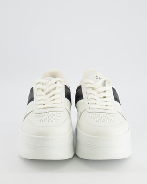 Celine White Calfskin Leather Block Platform Trainers with Black Leather Detail and Logo Size EU 38
