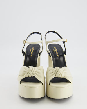 Saint Laurent Bianca 125 Platform Heeled Sandals in Cream Leather with Front Knot Detail Size EU 38 RRP £845