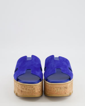 Hermès Electric Blue Cork Eze 30 Platform H Sandals Size EU 37