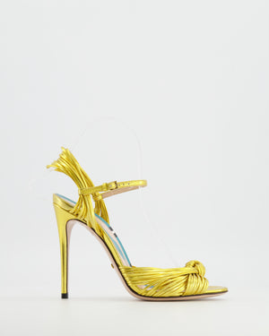 Gucci Gold Metallic Allie Knot Heeled Sandals Size EU 37