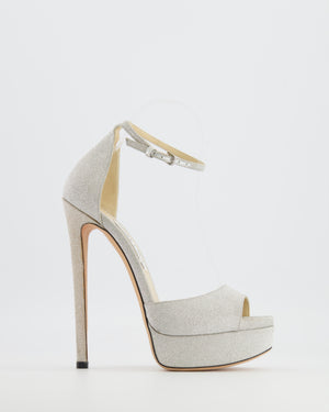 Jimmy Choo Silver Glitter Max 150 Heeled Platform Sandals Size EU 38