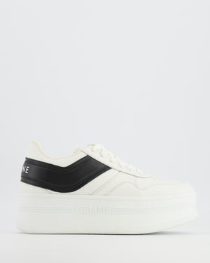 Celine White Calfskin Leather Block Platform Trainers with Black Leather Detail and Logo Size EU 38