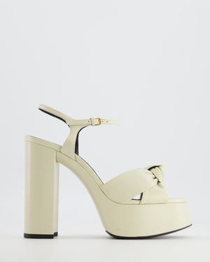 Saint Laurent Bianca 125 Platform Heeled Sandals in Cream Leather with Front Knot Detail Size EU 38 RRP £845