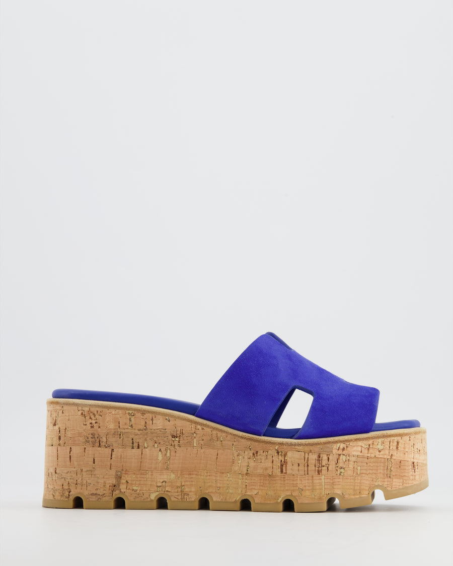 Hermès Electric Blue Cork Eze 30 Platform H Sandals Size EU 37