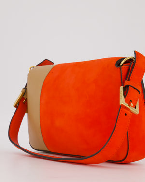 Fendi Fiery Orange and Beige Baguette 1997 Suede and Leather Contrasting Shoulder Bag with Gold Hardware