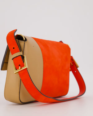 Fendi Fiery Orange and Beige Baguette 1997 Suede and Leather Contrasting Shoulder Bag with Gold Hardware