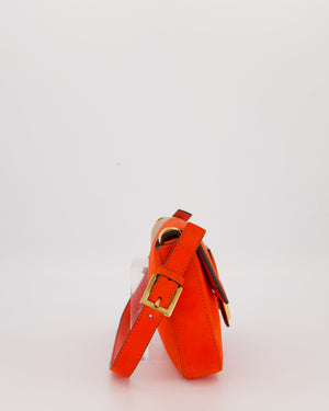 Fendi Fiery Orange and Beige Baguette 1997 Suede and Leather Contrasting Shoulder Bag with Gold Hardware