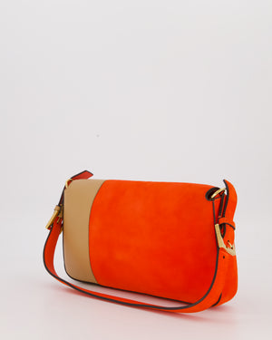 Fendi Fiery Orange and Beige Baguette 1997 Suede and Leather Contrasting Shoulder Bag with Gold Hardware