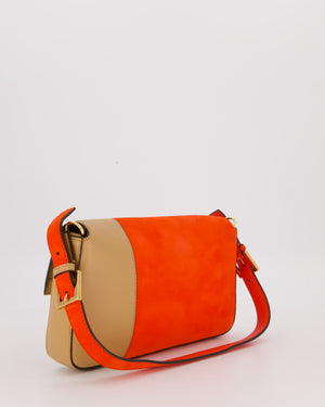 Fendi Fiery Orange and Beige Baguette 1997 Suede and Leather Contrasting Shoulder Bag with Gold Hardware