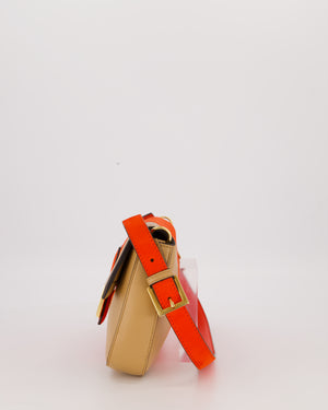 Fendi Fiery Orange and Beige Baguette 1997 Suede and Leather Contrasting Shoulder Bag with Gold Hardware