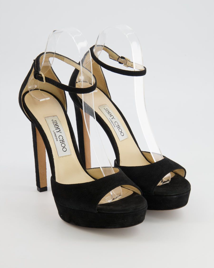 Jimmy Choo Black Suede Annie Platform Heeled Sandals Size EU 37.5