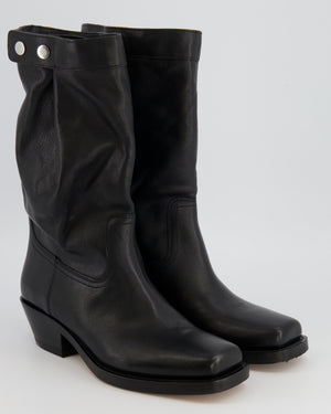 Isabel Marant Ademe Square-Toe Boots in Black Leather with Silver Button Detail Size EU 39