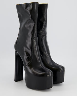Saint Laurent Black Leather Heeled High Platform Ankle Boots Size EU 38 RRP £1,635