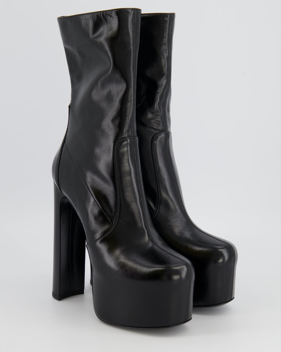 Saint Laurent Black Leather Heeled High Platform Ankle Boots Size EU 38 RRP £1,635