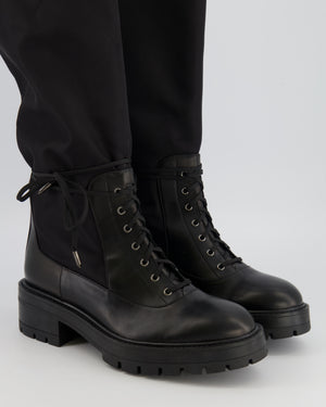 Aquazzura Black Knee-High Combat Boots in Black Nylon and Leather with Drawstring Detail Size EU 38.5 RRP £800