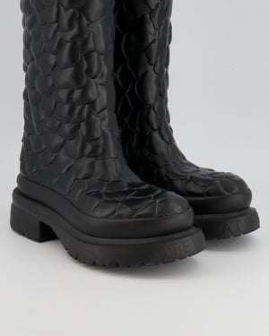 Valentino Atelier 03 Rose Edition Petal Platform Rain Boots in Black Rubber with Logo Detail Size EU 38