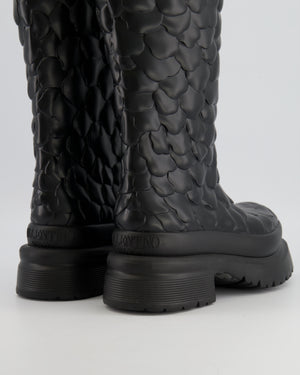 Valentino Atelier 03 Rose Edition Petal Platform Rain Boots in Black Rubber with Logo Detail Size EU 38