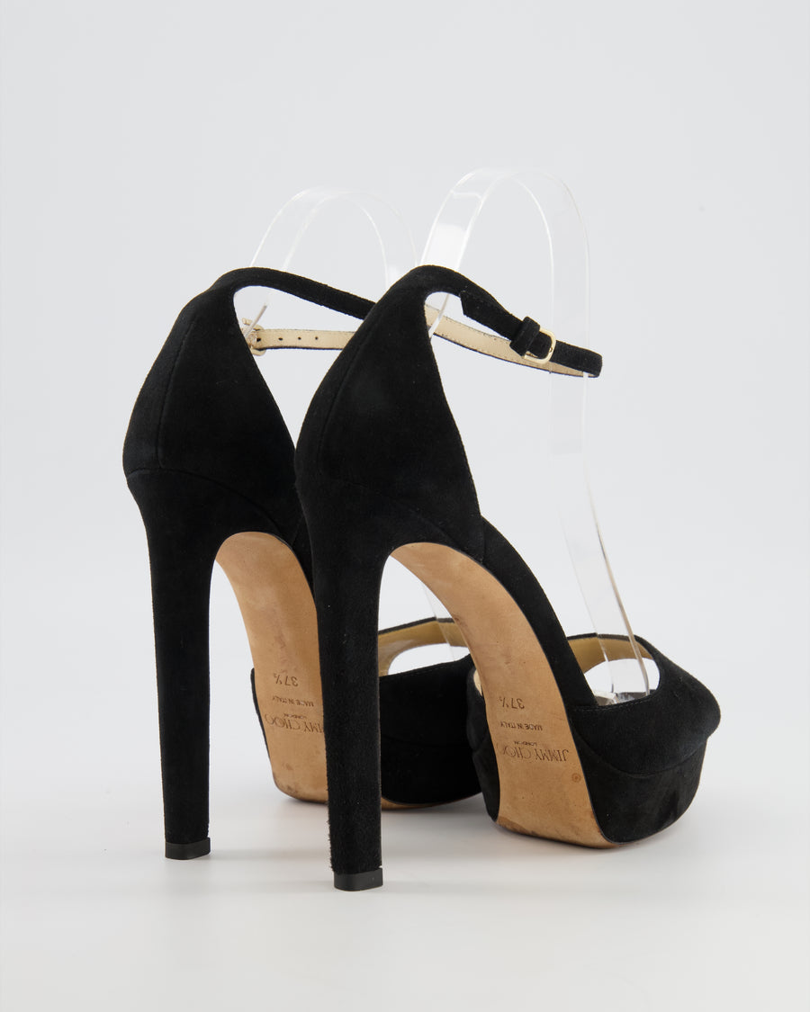 Jimmy Choo Black Suede Annie Platform Heeled Sandals Size EU 37.5