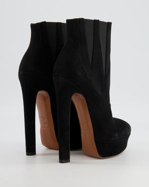 Alaia Black Suede Chelsea Heeled Platform Ankle Boots with Zig-Zag Elastic Side Panels Detail Size EU 38.5