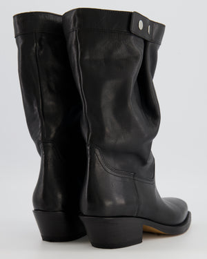 Isabel Marant Ademe Square-Toe Boots in Black Leather with Silver Button Detail Size EU 39