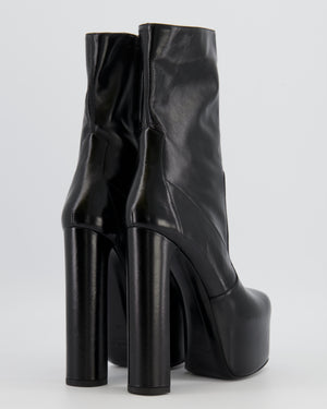 Saint Laurent Black Leather Heeled High Platform Ankle Boots Size EU 38 RRP £1,635