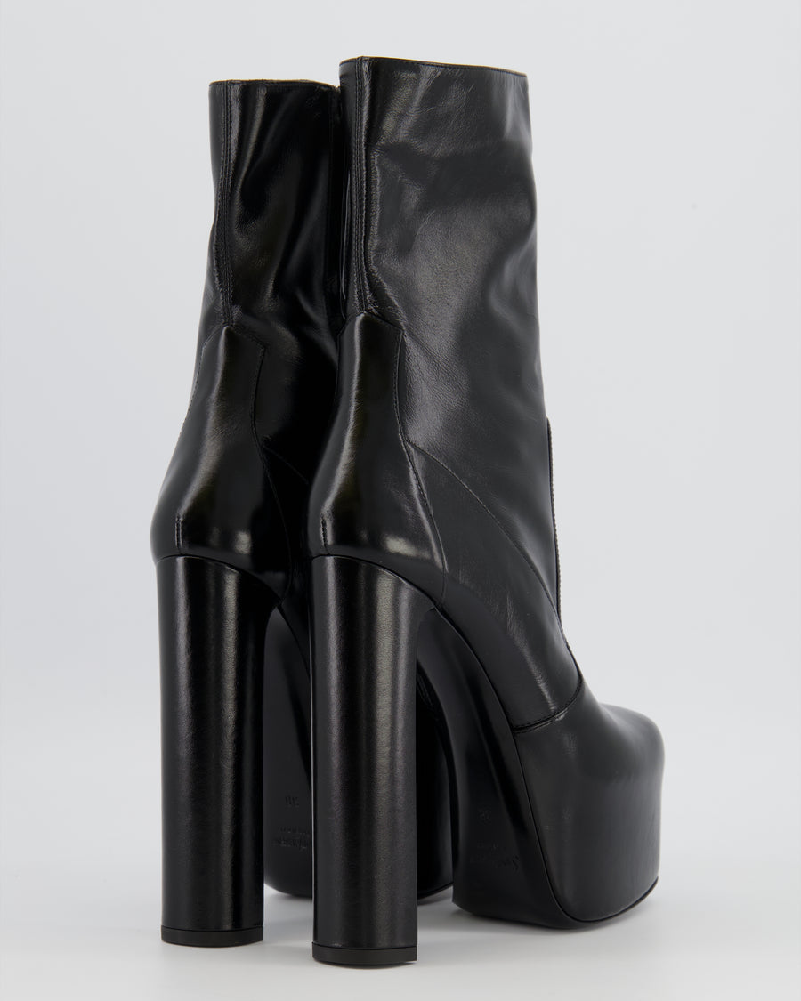 Saint Laurent Black Leather Heeled High Platform Ankle Boots Size EU 38 RRP £1,635