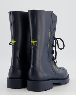 Christian Dior Rubber DiorCamp Combat Boots in Navy Blue with Oblique Motif Lining Size EU 38