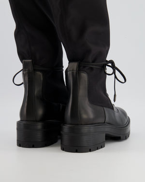 Aquazzura Black Knee-High Combat Boots in Black Nylon and Leather with Drawstring Detail Size EU 38.5 RRP £800