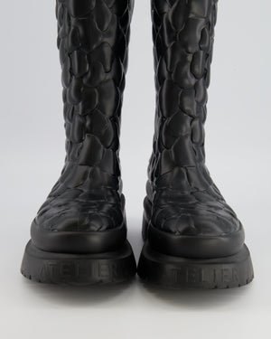 Valentino Atelier 03 Rose Edition Petal Platform Rain Boots in Black Rubber with Logo Detail Size EU 38