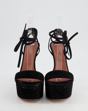 Amina Muaddi Black Suede Ankle Tie Platform Heeled Sandals Size EU 38