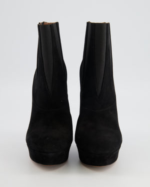 Alaia Black Suede Chelsea Heeled Platform Ankle Boots with Zig-Zag Elastic Side Panels Detail Size EU 38.5