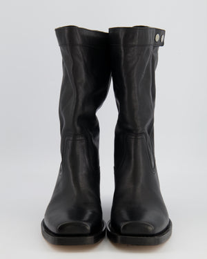 Isabel Marant Ademe Square-Toe Boots in Black Leather with Silver Button Detail Size EU 39
