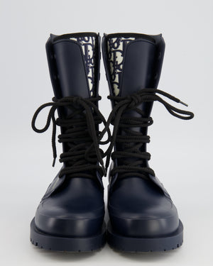 Christian Dior Rubber DiorCamp Combat Boots in Navy Blue with Oblique Motif Lining Size EU 38