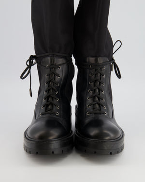 Aquazzura Black Knee-High Combat Boots in Black Nylon and Leather with Drawstring Detail Size EU 38.5 RRP £800