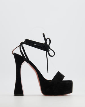 Amina Muaddi Black Suede Ankle Tie Platform Heeled Sandals Size EU 38