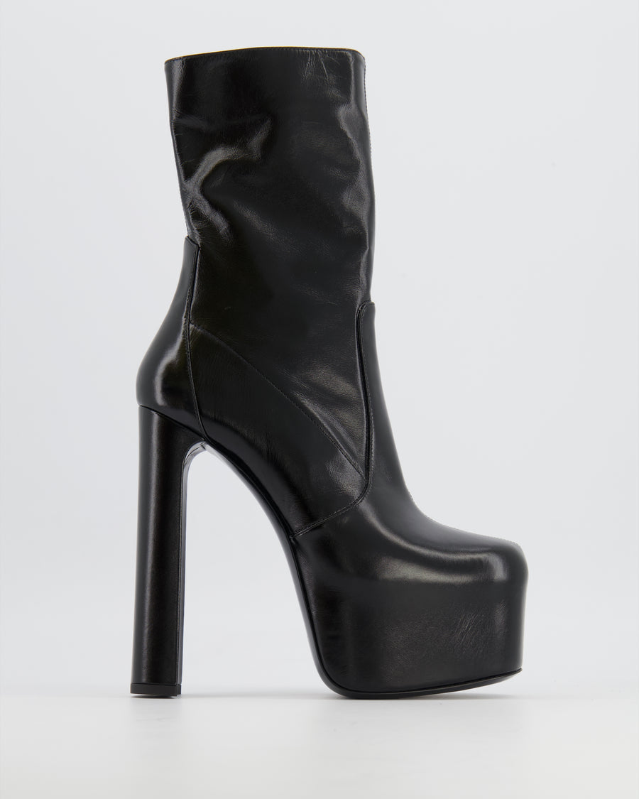 Saint Laurent Black Leather Heeled High Platform Ankle Boots Size EU 38 RRP £1,635