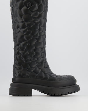 Valentino Atelier 03 Rose Edition Petal Platform Rain Boots in Black Rubber with Logo Detail Size EU 38