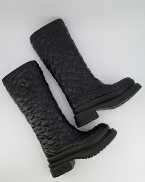 Valentino Atelier 03 Rose Edition Petal Platform Rain Boots in Black Rubber with Logo Detail Size EU 38