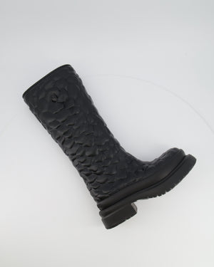Valentino Atelier 03 Rose Edition Petal Platform Rain Boots in Black Rubber with Logo Detail Size EU 38