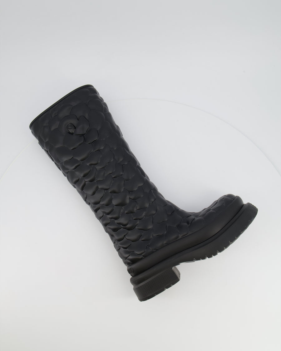 Valentino Atelier 03 Rose Edition Petal Platform Rain Boots in Black Rubber with Logo Detail Size EU 38