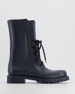 Christian Dior Rubber DiorCamp Combat Boots in Navy Blue with Oblique Motif Lining Size EU 38
