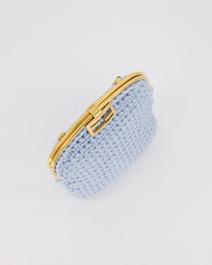 Fendi Sky Blue Baguette Phone Bag in Woven Crochet with Chain with Gold Hardware