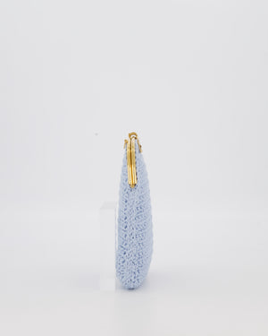 Fendi Sky Blue Baguette Phone Bag in Woven Crochet with Chain with Gold Hardware