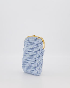 Fendi Sky Blue Baguette Phone Bag in Woven Crochet with Chain with Gold Hardware