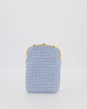 Fendi Sky Blue Baguette Phone Bag in Woven Crochet with Chain with Gold Hardware
