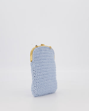 Fendi Sky Blue Baguette Phone Bag in Woven Crochet with Chain with Gold Hardware